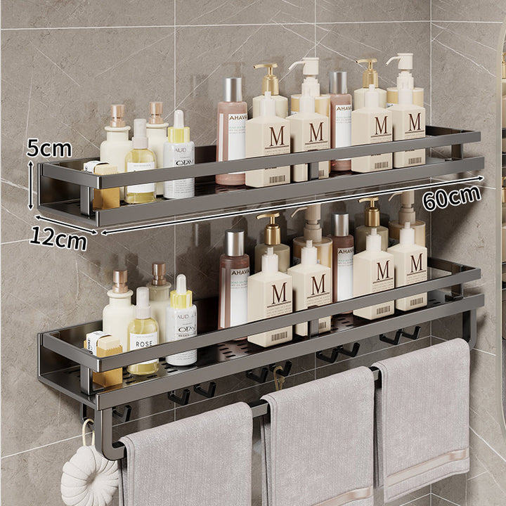 Kompakte Wandmontierte Badezimmerablage mit integriertem Handtuchhalter und Multi-Haken Metall Organizer