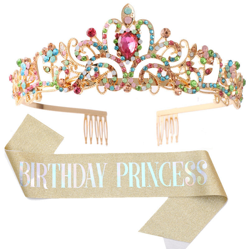 Damen Glitzernde Prinzessinnenkrone mit Birthday Princess Schärpe Karnz