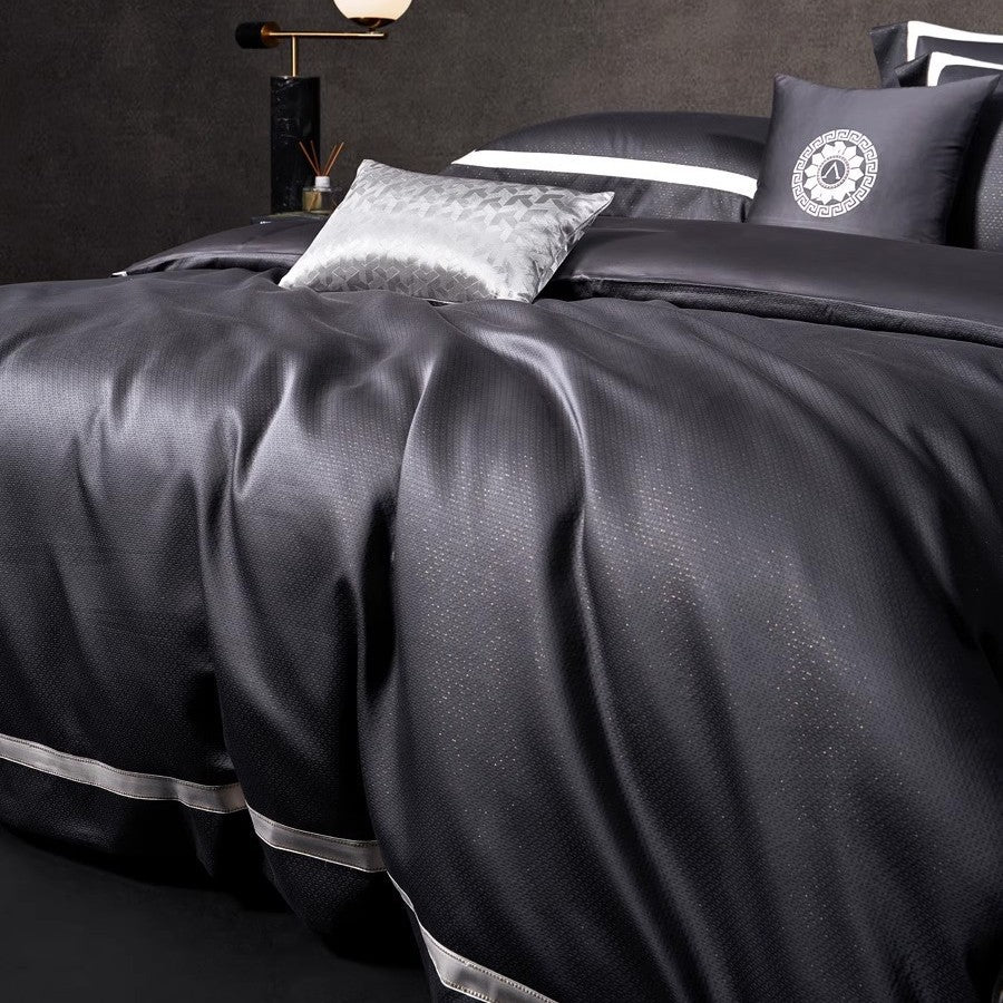 Premium strukturierten Baumwoll-Satin Bettbezug Set mit Satin-Paspel und reversibler Mikrosatin Rückseite
