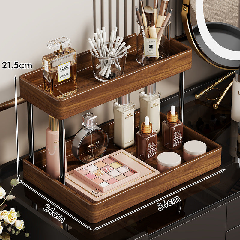 Zwei-Ebenen Holzkosmetikschreibtisch Organizer mit Metallpfeilern