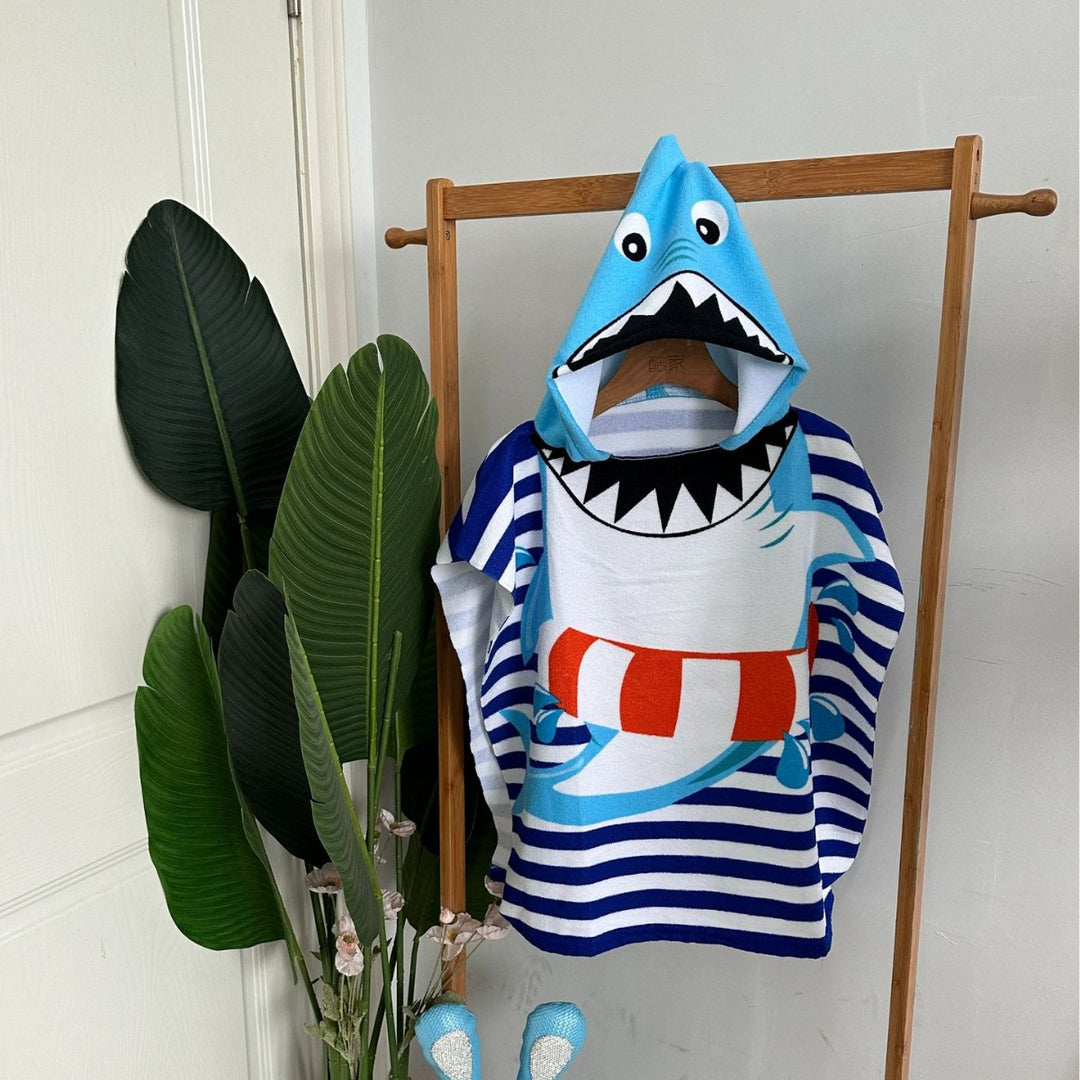 Kinder Haifisch-Design Kapuzenhandtuch Poncho Karnz