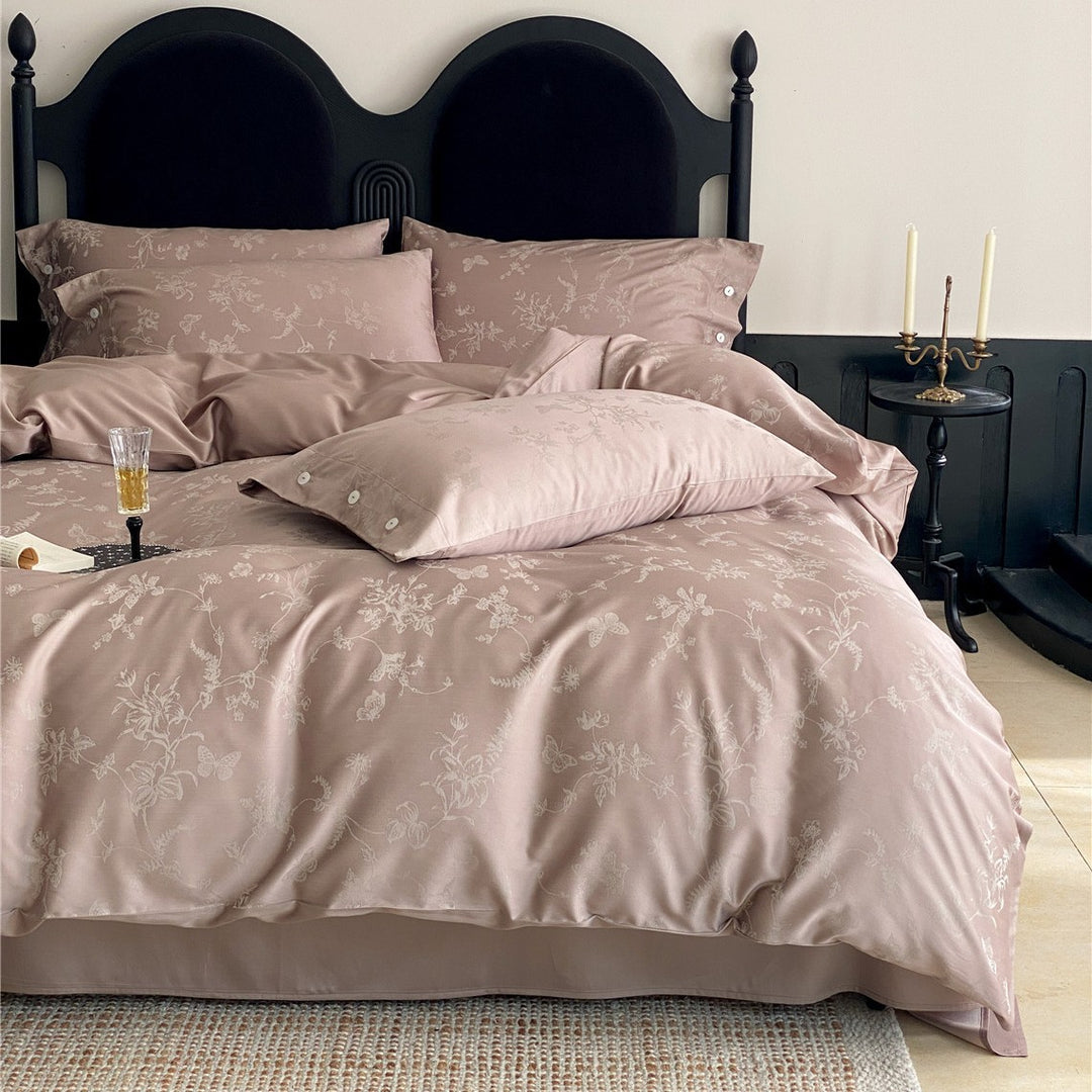 Satin-Mischgewebe Jacquard Floral Bettbezug Set mit Knopfverschluss Kissenbezügen