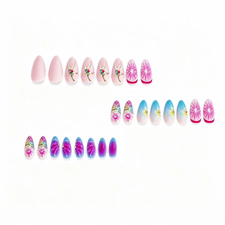 Künstlerisches Press-On Nail Set mit floralem 3D-Design Karnz