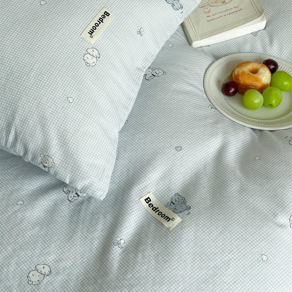 Baumwoll-Bettwäsche-Set mit niedlichem Teddymotiv und atmungsaktivem Bezug