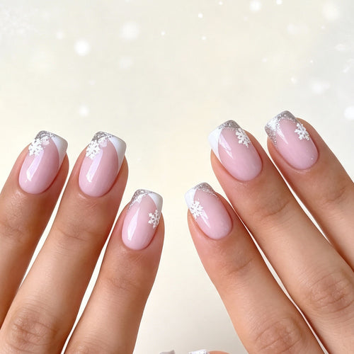 Elegante Schneeflocke Französische Spitze Nagelkunst Karnz