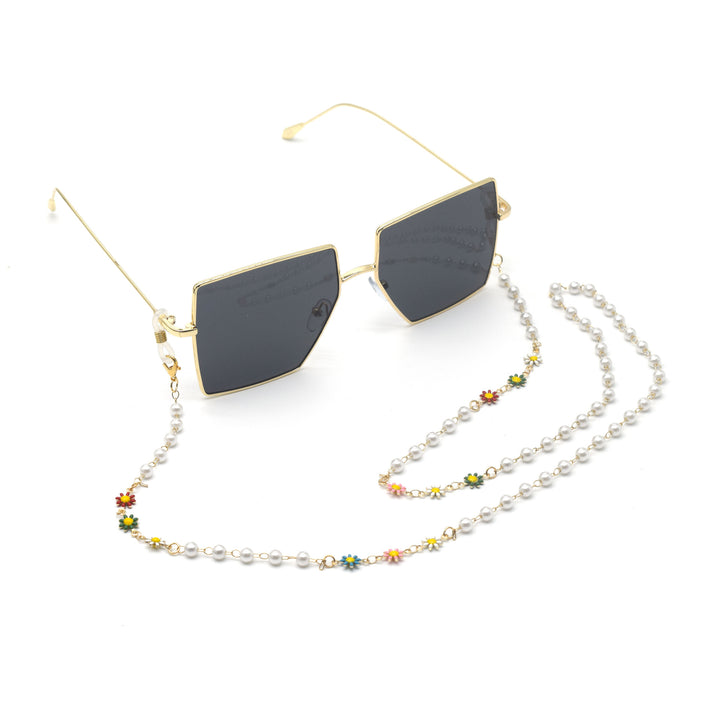 Elegante Perlen- und bunte Edelstein-Brillekette Karnz