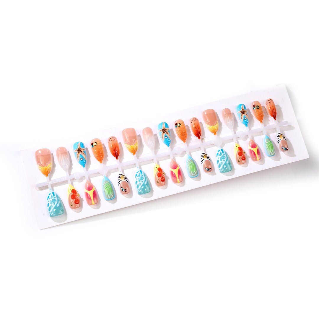 Künstlerisches Strand-Themen Press-On Nagelset Karnz