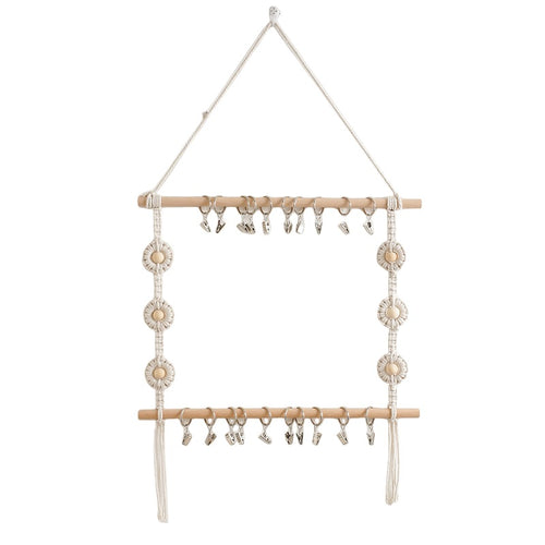 Macrame Wandhängender Organizer mit dekorativen Clips Karnz