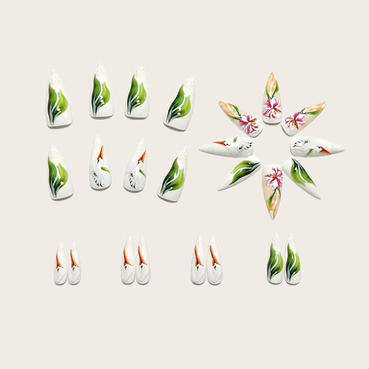 Kunstnagel-Set mit Floralem Storchendesign Karnz