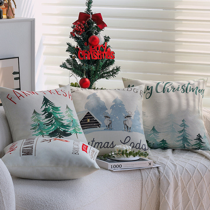 Quadratischer Weihnachts-Kissenbezug mit Rudolph-Druck und Baumwoll-Leinen-Optik Karnz