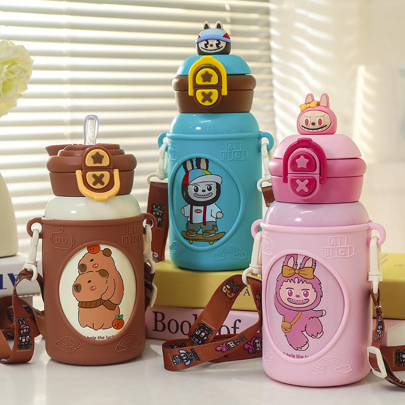 Damen isolierte Kinder-Trinkflasche mit ergonomischem Tragesystem und lustigem Tierdesign Karnz