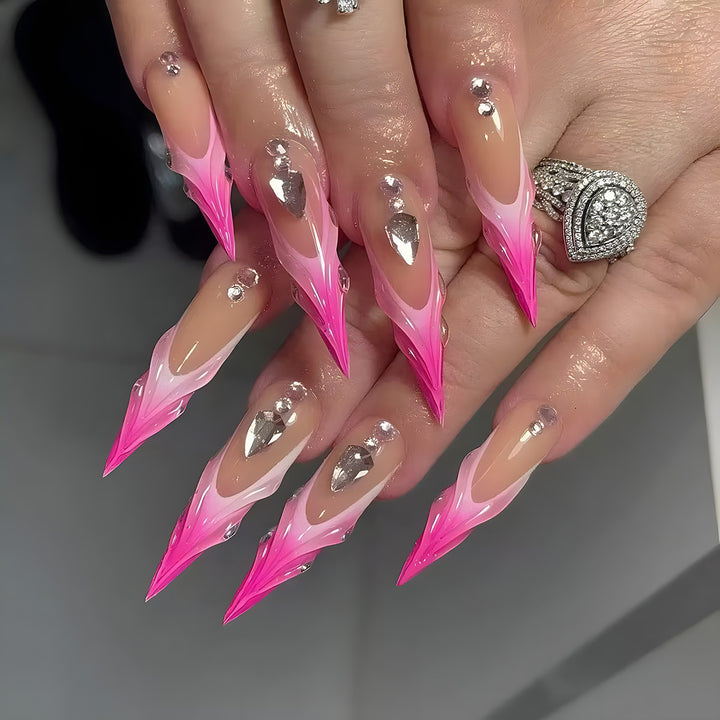 Stiletto Press-On Nägel mit Edelstein- und Farbverlaufdesign Karnz