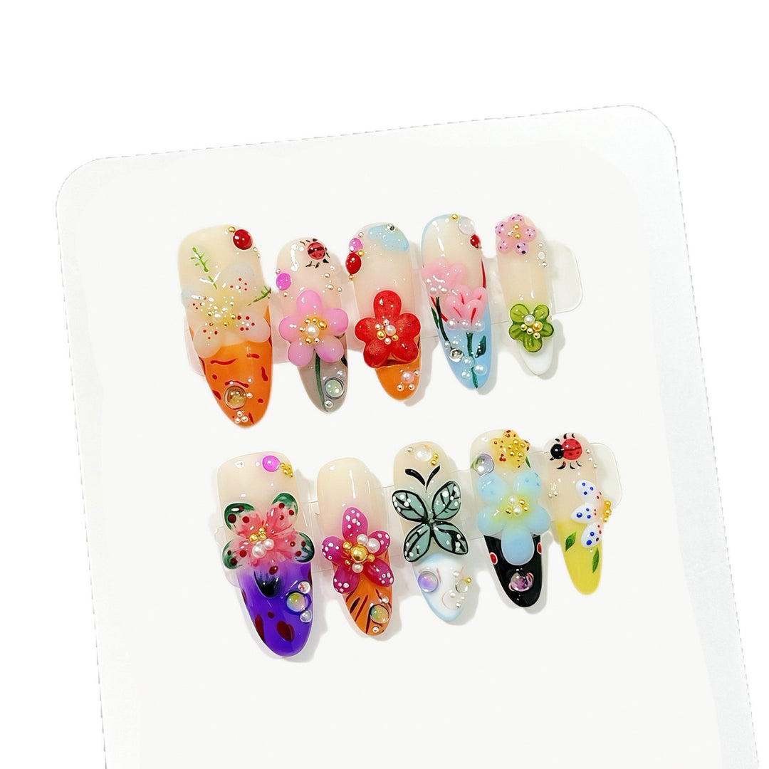 Künstlerisches Floral Press-On Nagelkunst Set  1791773861