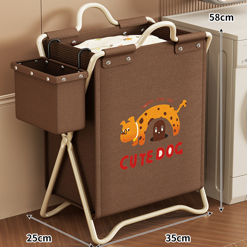 Faltbarer Canvas-Wäschekorb mit verspieltem Welpenprint und zusammenklappbarem Metallständer