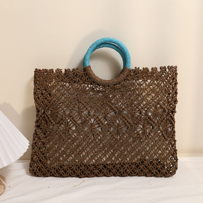 Damen Handgefertigte Strandtasche mit auffälligem Ringgriff Karnz