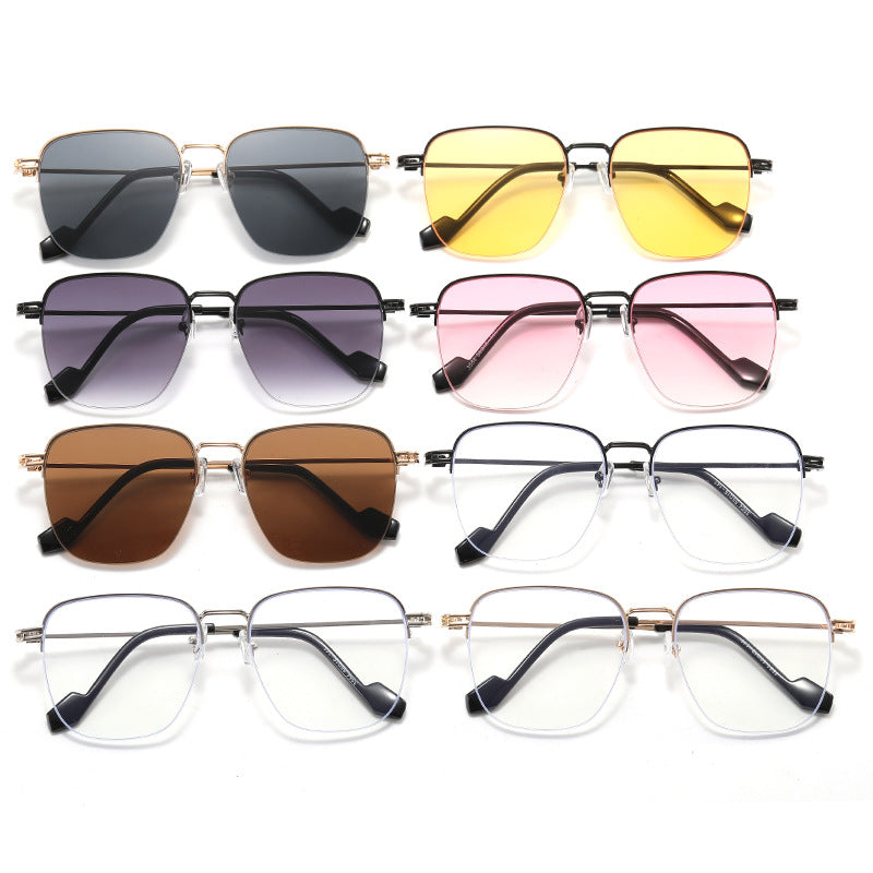 Damen Designer-Brille mit quadratischem Rahmen und glänzender Metallstruktur Karnz