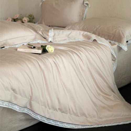 Luxus Baumwollsatin Bettbezugset mit besticktem Spitzenrand