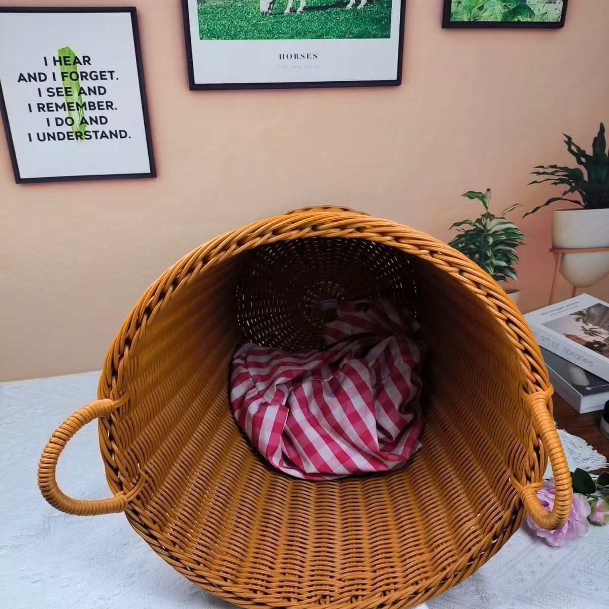 Unisex Robuster Aufbewahrungskorb aus geflochtenem Rattan Karnz