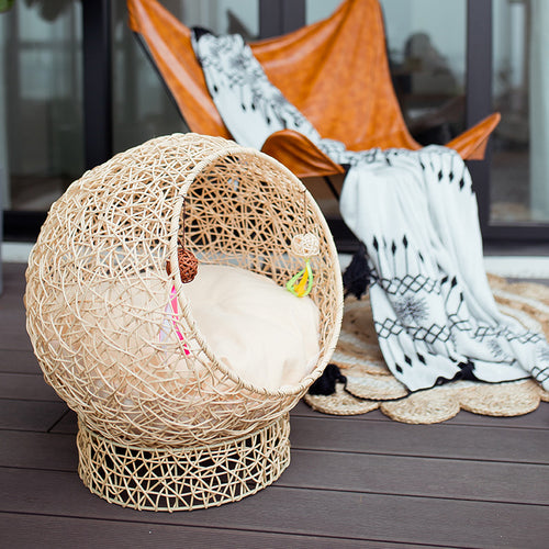Runder Katzenkorb Aus Rattan Karnz
