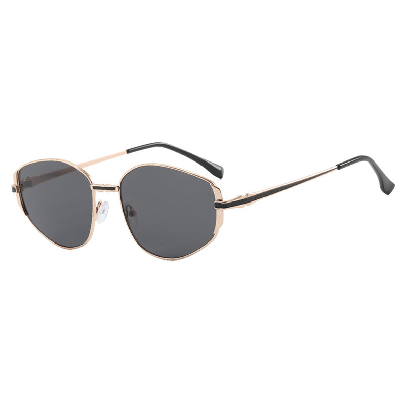 Damen moderne geometrische Sonnenbrille mit stilvollem Metallrahmen Karnz