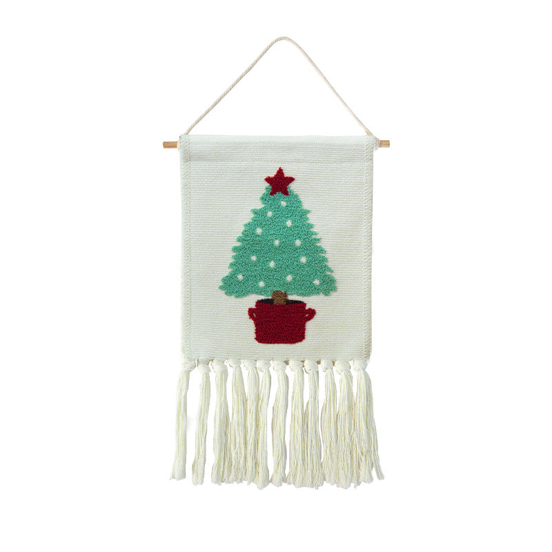 Wandbehang aus gewebtem Baumwollmix mit tufted Kaktusmotiv und Baumwollfransen Karnz