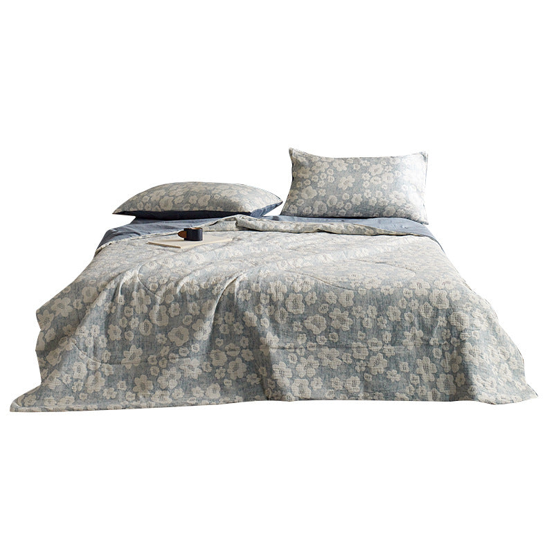 Baumwoll-Leinen Wendebettwäsche-Set mit gewebtem Blumenjacquard