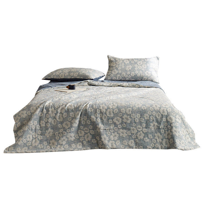 Baumwoll-Leinen Wendebettwäsche-Set mit gewebtem Blumenjacquard