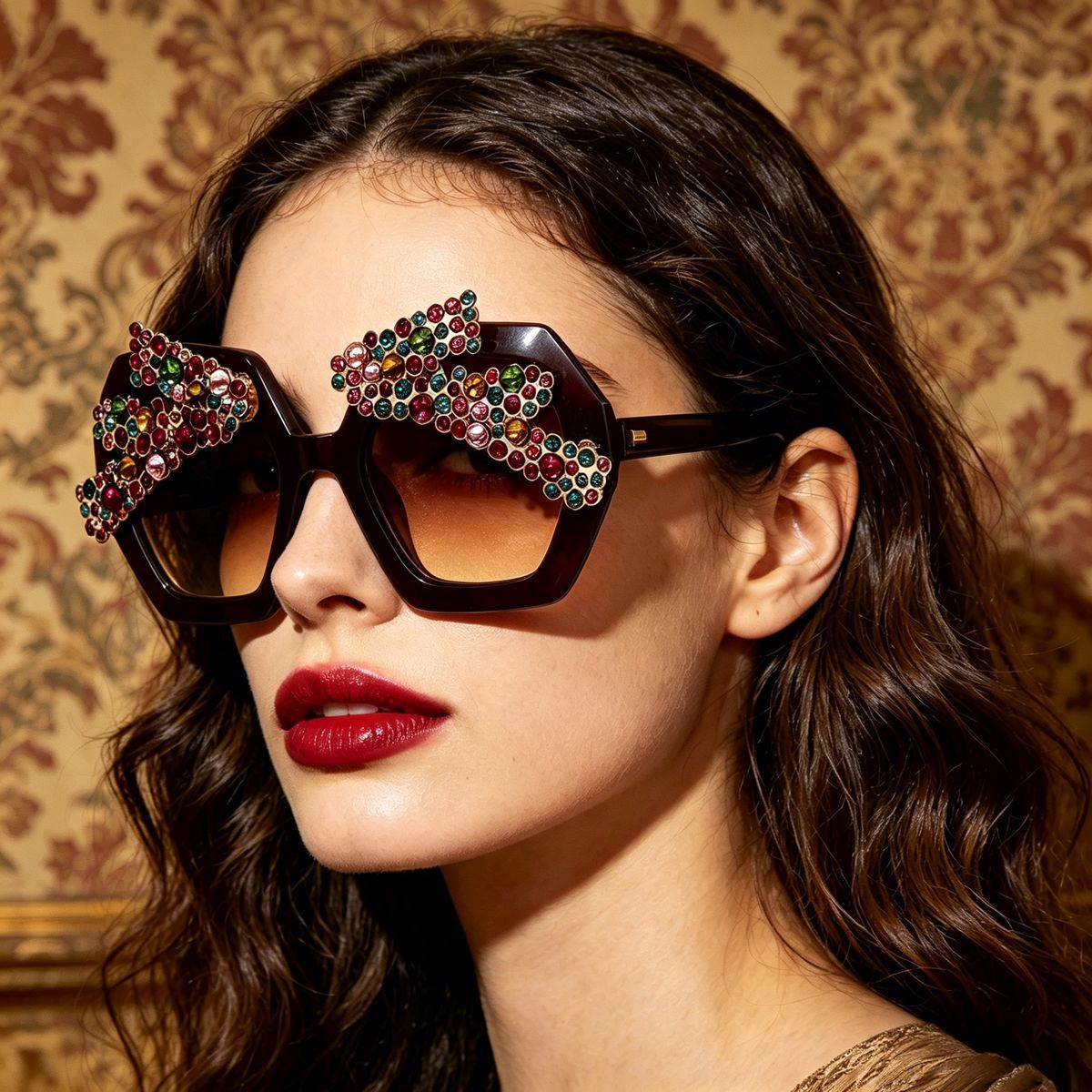 Damen Statement-Sonnenbrille mit funkelndem Kristallrahmen Karnz