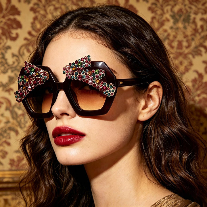 Damen Statement-Sonnenbrille mit funkelndem Kristallrahmen Karnz