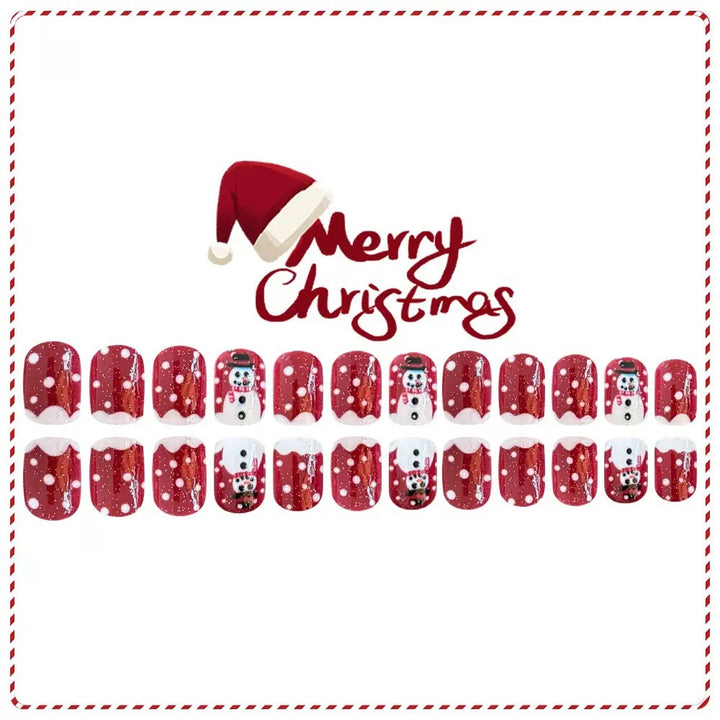 Kunstnagelset mit festlichen Schneemann-Motiven und Glitzerakzenten Karnz