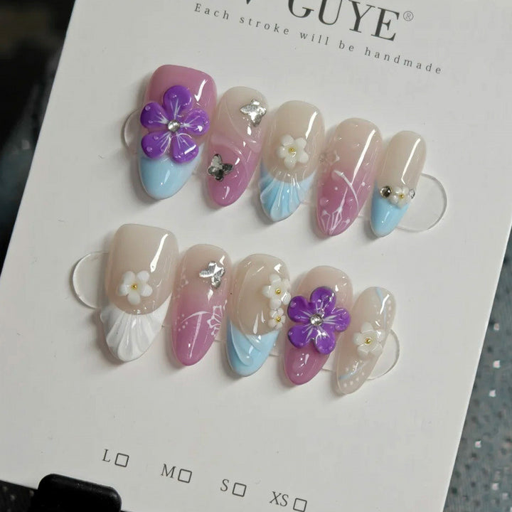 Floral-Artistic Druck-On Nagelset