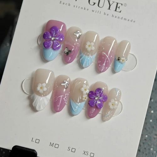 Floral-Artistic Druck-On Nagelset