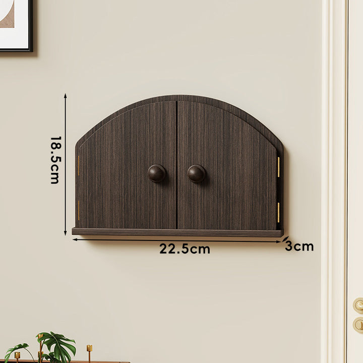 Wandmontierter gewölbter Mini-Aufbewahrungsschrank mit zwei Türen und schmalem Regal