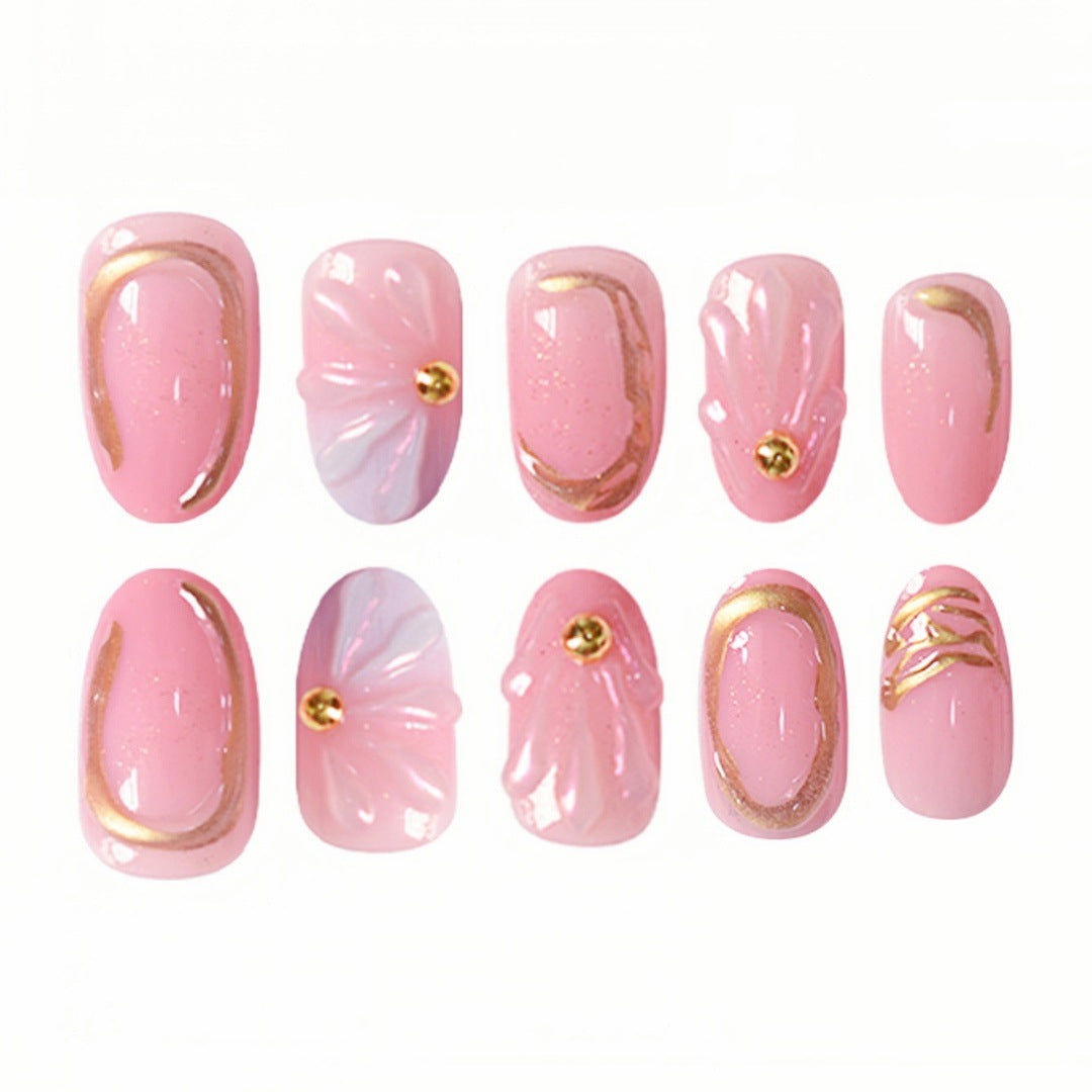 Florales geometrisches Press-On-Nagelkunst-Set Karnz