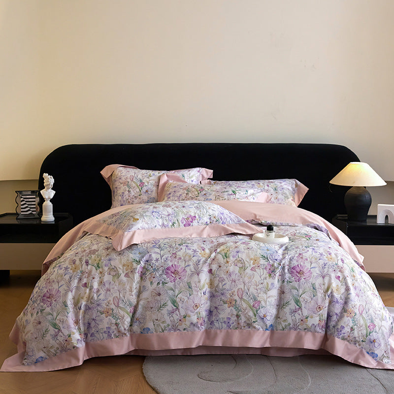 Luxuriöses Floral Baumwollsatin Bettbezugset