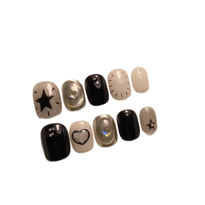 Künstlerisches Press-On-Nagelkunstset mit geometrischen und Sternmustern