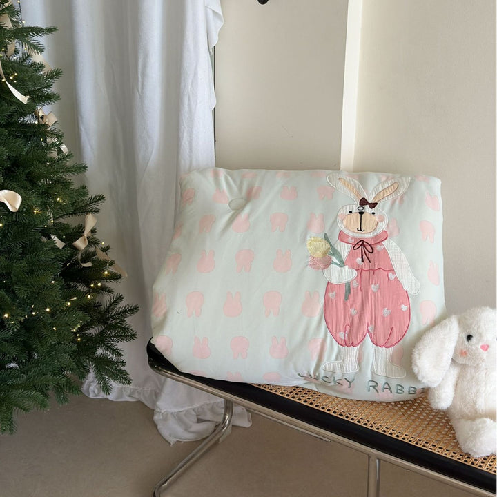 Kinder-Steppdecke mit applizierter Katze und Teddybär extraweiche Kuscheldecke