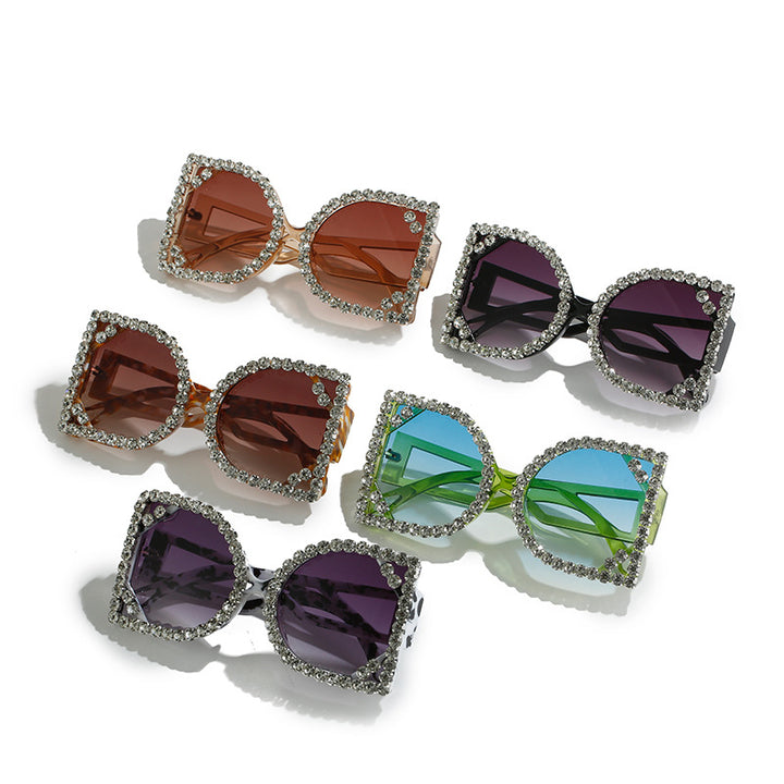 Statement Rhinestone-beschichtete sechseckige Sonnenbrille Karnz