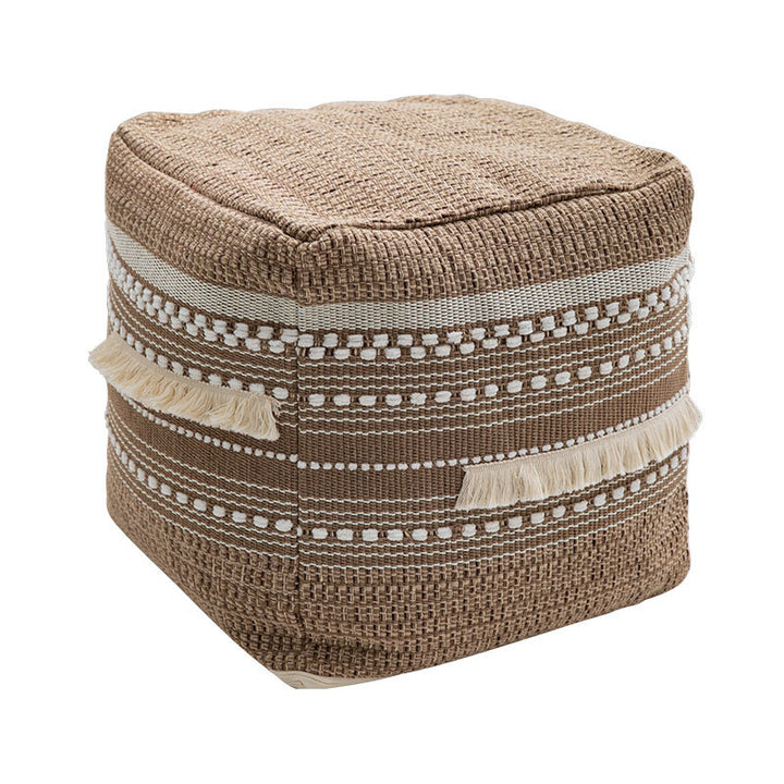 Gepolsterter Pouf Sitzhocker mit gewebter Struktur und Tragegriff