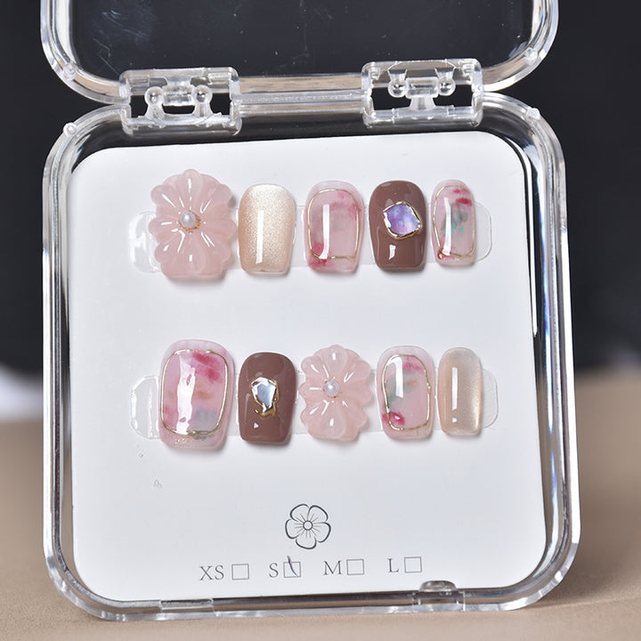 Dekorativer Floral Press-On Nagelset Karnz