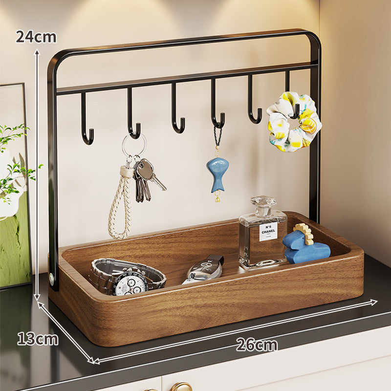 Holztablett Eingangsorganisator mit Überkopf-Metallhakenregal und Ablage