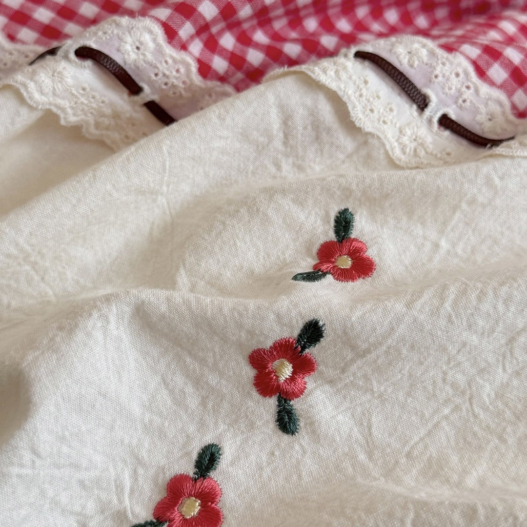 Bettwäsche-Set aus Baumwoll-Musselin mit Vichy-Karo und bestickter Bordüre