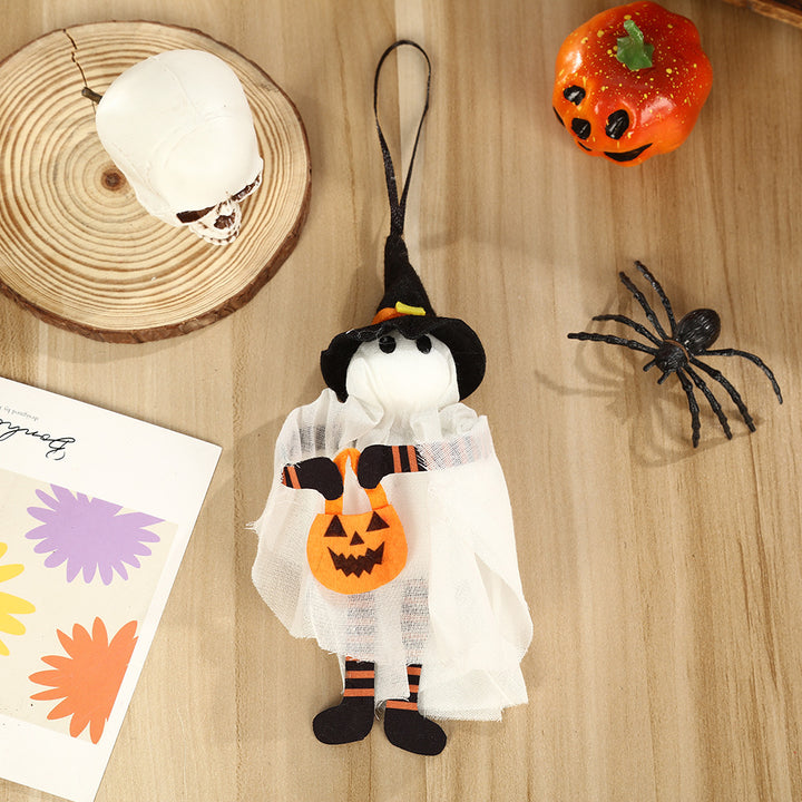 Niedlicher Halloween Kürbis Plüsch-Dekoanhänger mit Tüll