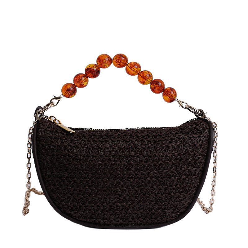 Stylische gewebte Handtasche mit Perlen-Griff Karnz