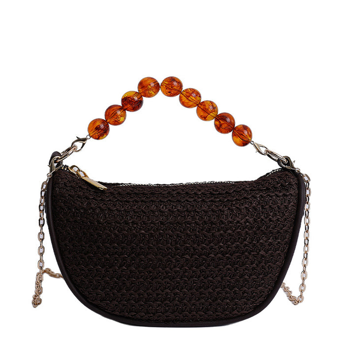 Stylische gewebte Handtasche mit Perlen-Griff Karnz