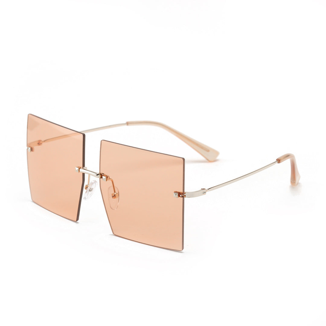 Damen modische quadratische Sonnenbrille mit breiten Gläsern und filigranem Metallrahmen Karnz