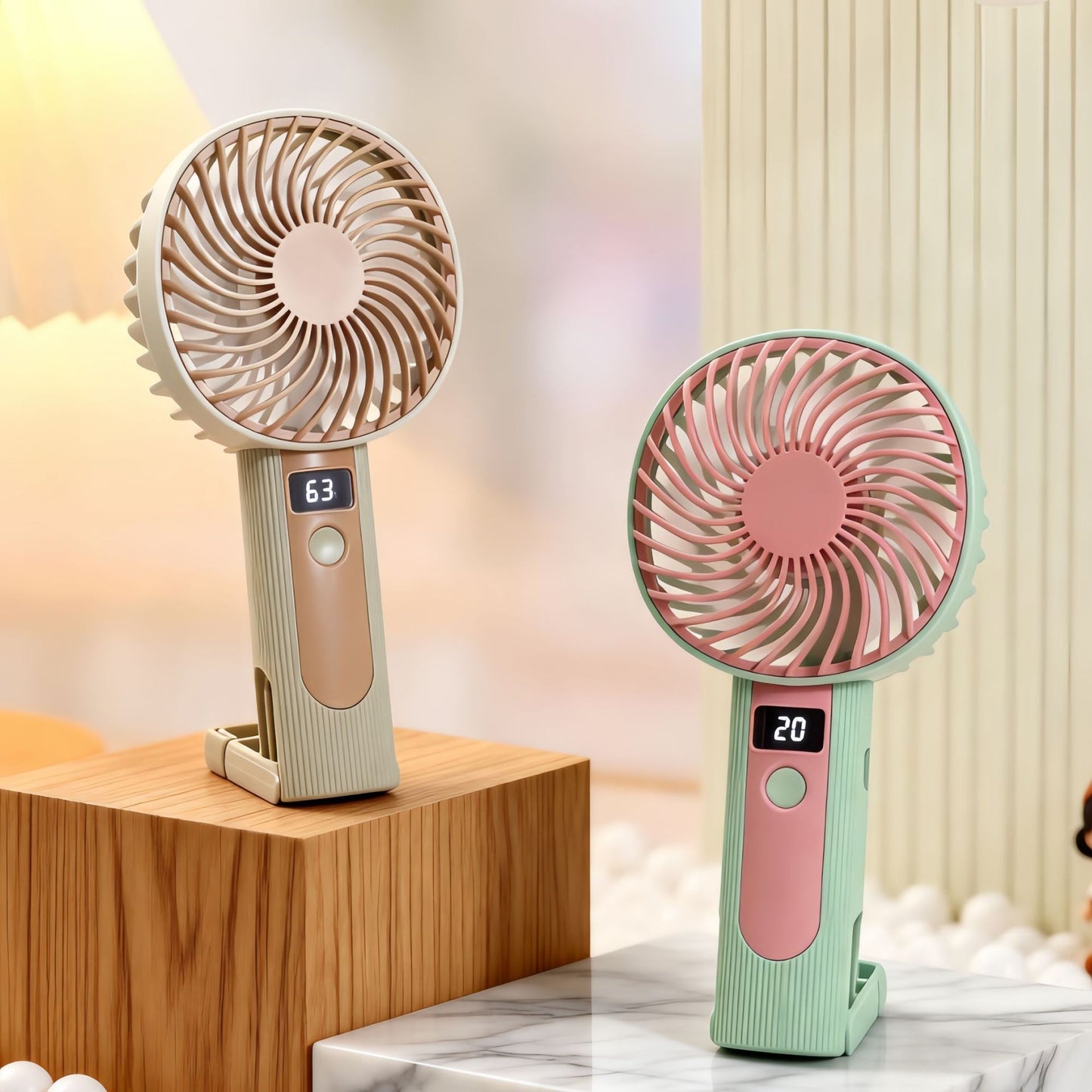 Damen Tragbarer Handventilator mit digitaler Temperaturanzeige und USB-Ladefunktion Karnz