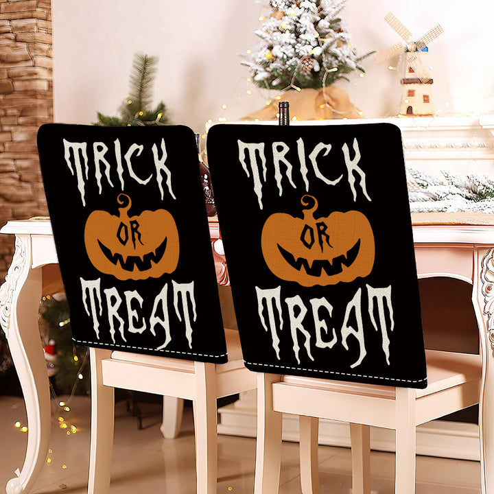 festliche Halloween-Stuhlhussen aus dehnbarem Polyester mit Hexenhut- und Schriftzug-Motiv