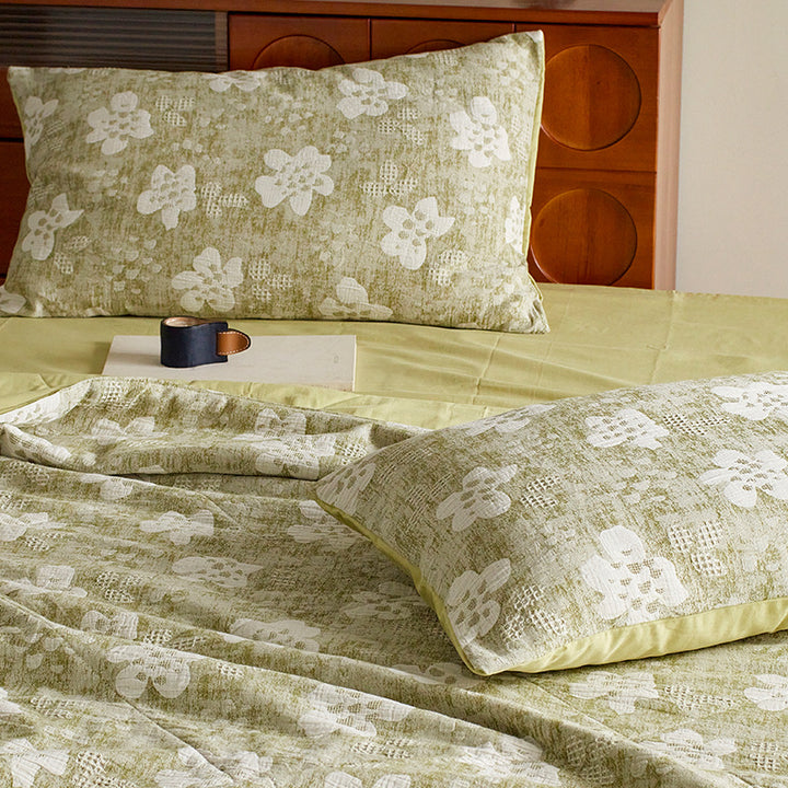 Baumwoll-Leinen Wendebettwäsche-Set mit gewebtem Blumenjacquard