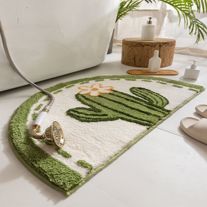 Half-Moon Tufted Floral Bath Rug Mat with Non-Slip Back